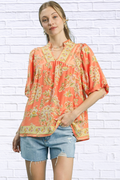 Umgee Apricot Floral Boho Blouse