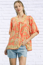 Umgee Apricot Floral Boho Blouse