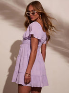 Backless Strapless Tie-up Plaid Mini Dress