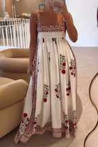 Square Collar Splice Floral Print Swing Maxi Cami Dress