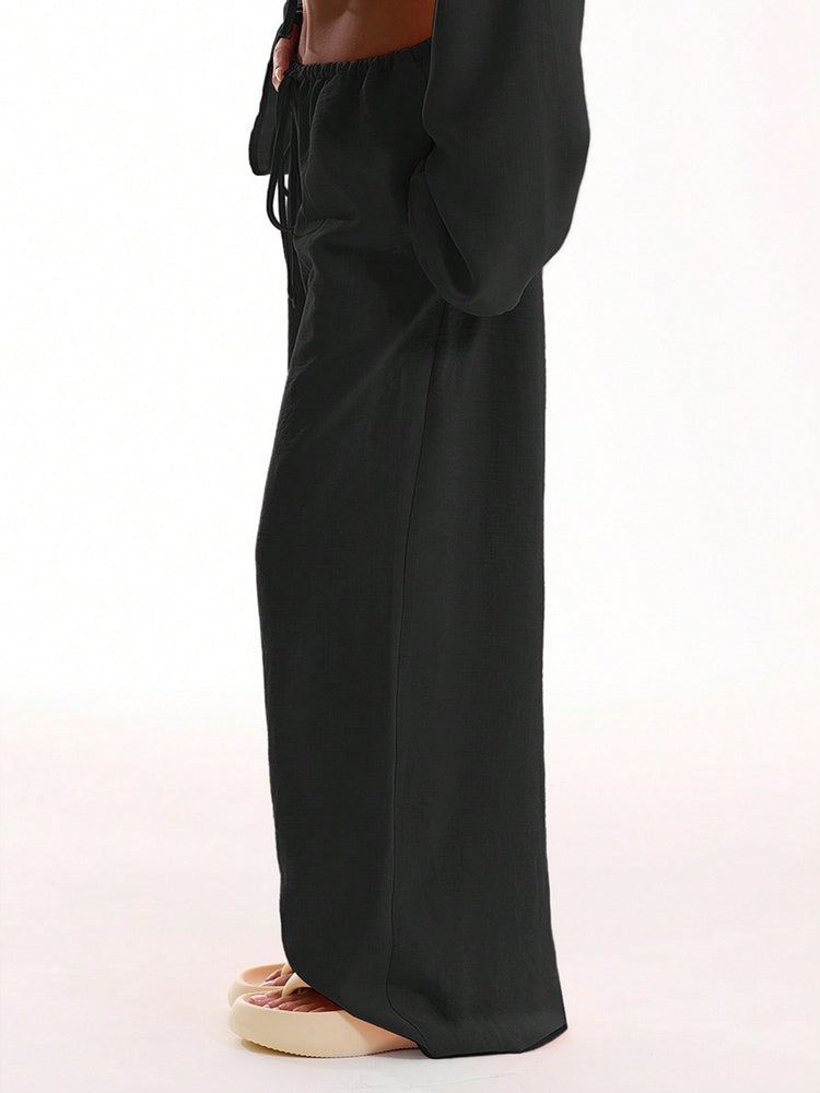 Solid Color Loose-fitting Drawstring Trousers
