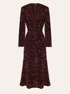 Round Neck Long Sleeve Allover Sequin Sheath Midi Dress