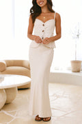 Button Up Ruffle Cami Top and High Waist Maxi Skirt Set