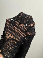 Crocheted Openwork Knit See-through Top, Solid Color Beach Bikini Cover-up