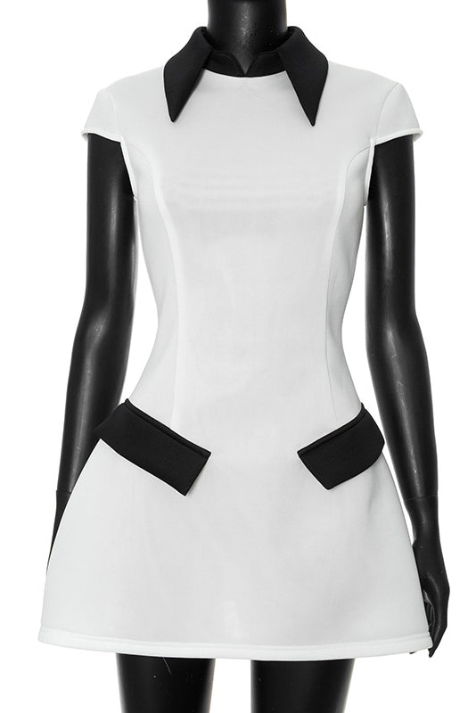 Geraldine Boutique Polyester Cap Sleeve Mini Dress with Contrasting Colour Premium Wardrobe Essential