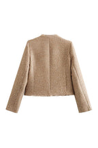 Button Up Frayed Hem Short Tweed Jacket
