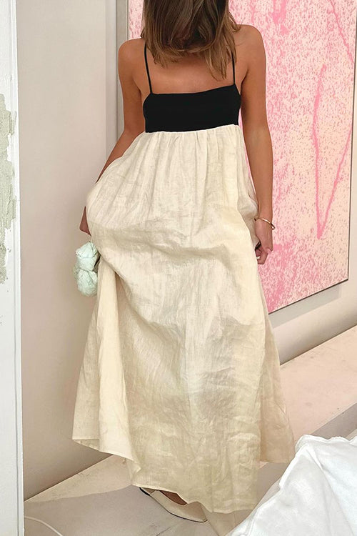 Backless Color Block Splice Swing Maxi Cami Dress