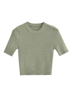 Crewneck Short Sleeves Ribbed Knit Top