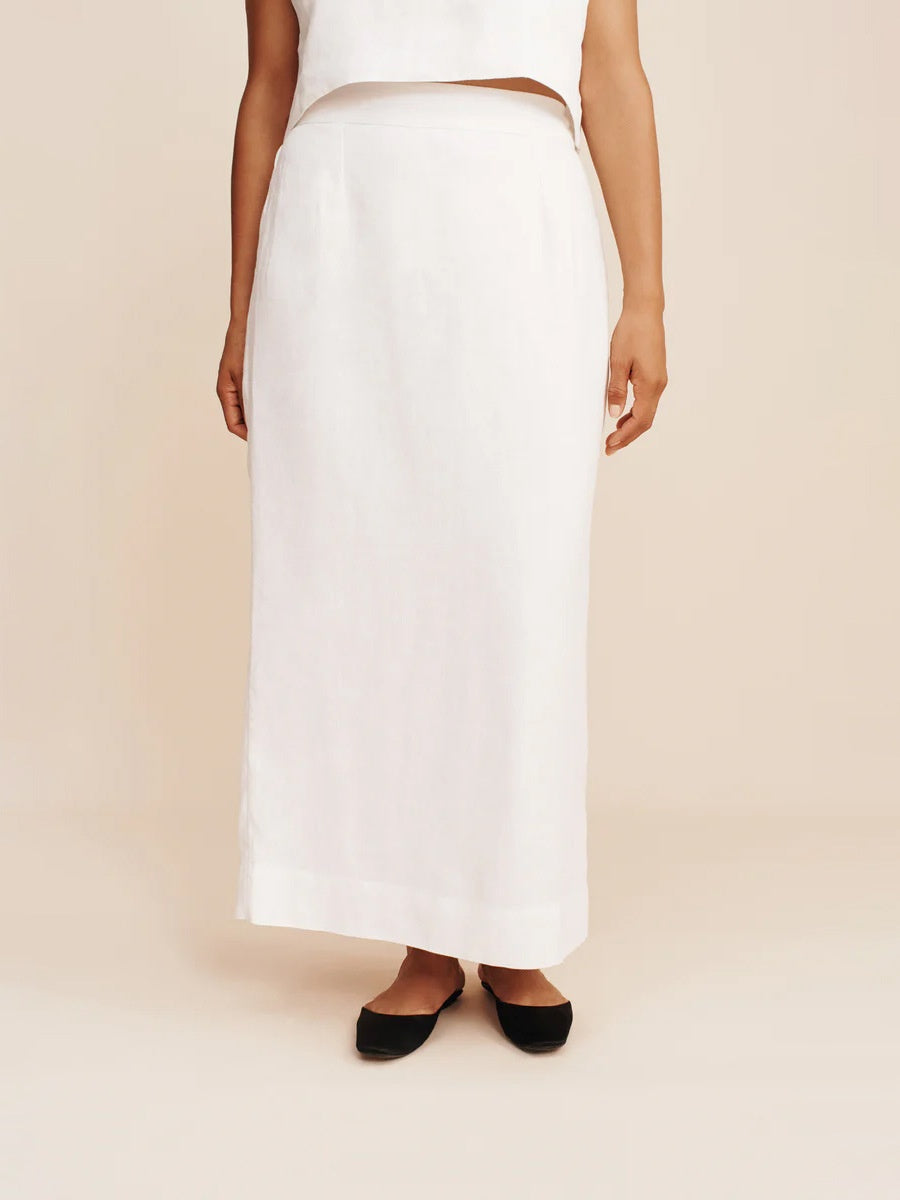Cotton And Linen Loose-fitting Crew Neck Cropped Vest High-waisted Midi Skirt Set 2-piece Sets