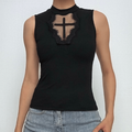 Sleeveless crewneck cross pattern solid top  | Festival Outfits Women