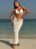 Solid Color Mesh Long Dress Starfish Swimsuit Bikini Three-piece Set