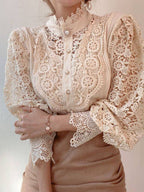 Button-up Lace Openwork Floral Patchwork Shirt