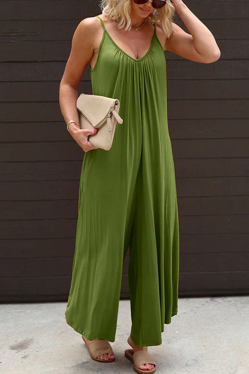 Solid Scoop Neck Wide Leg Baggy Cami Jumpsuit