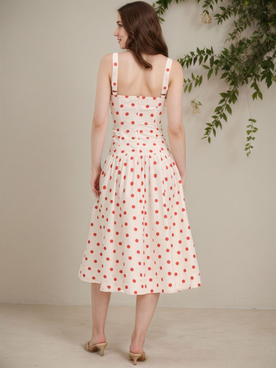 Red Polka Dots Retro Buttons Maxi Dresses
