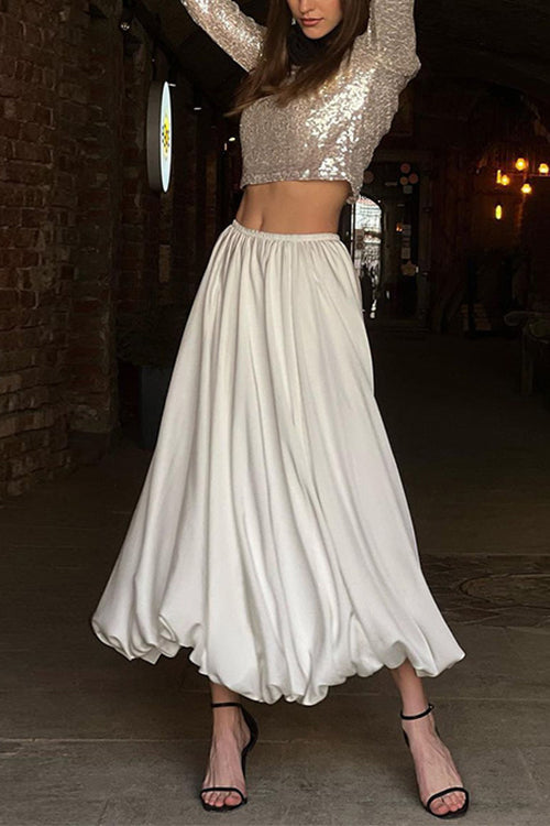 Funky Solid A-line Maxi Lantern Skirt
