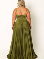 Camisoles Green Formal Dress Crimp Maxi Dresses