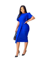 Commuting Lotus Leaf Sleeves Buttons Solid Color Mini&Short Dresses