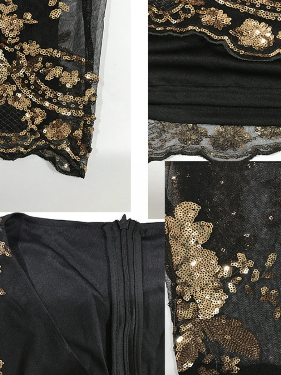 Perspective Mesh Sequined Embroidery Parties Mini&Short Dresses