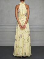 Halter Printed Temperament Waist Parties Maxi Dresses