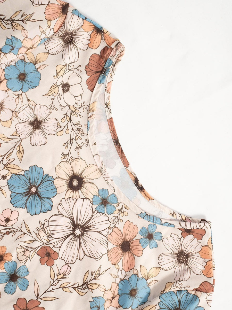 Floral Puff Sleeve Tie-waist Short Dress