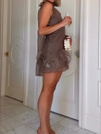 3D Flowers Feather Straight-fit Mini&Short Dresses