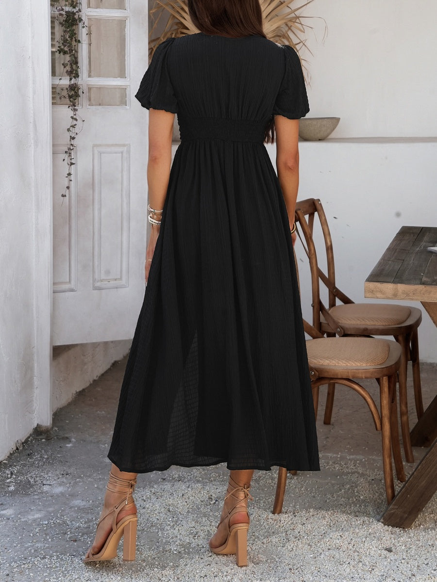 Slit Short Sleeve V-neck Vacation And Leisure Maxi Dresses