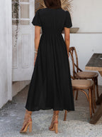 Slit Short Sleeve V-neck Vacation And Leisure Maxi Dresses