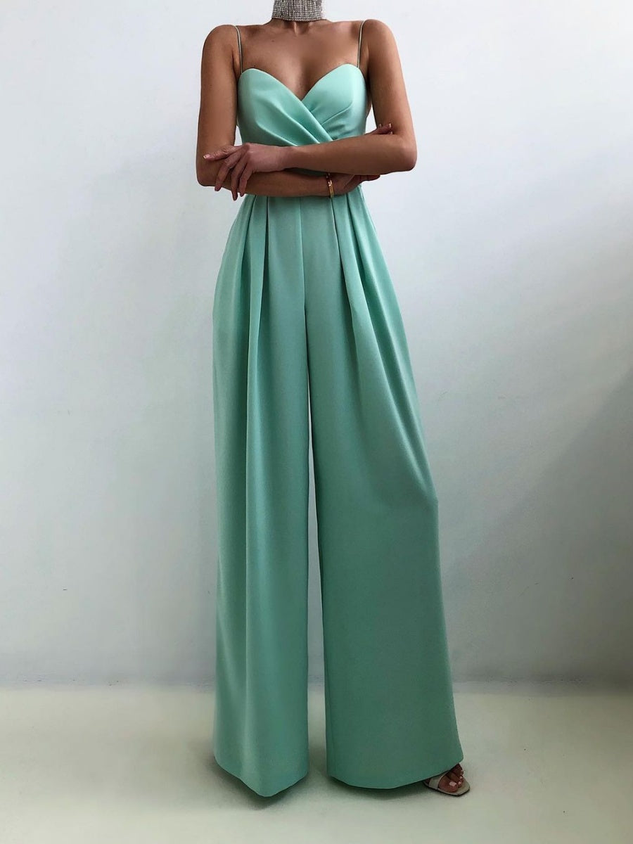 Minimalist Jumpsuit With Suspenders, Cinched Waist, Straight Leg, And Floor-length