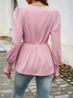 V-neck Tie-waist Solid Color T-shirt