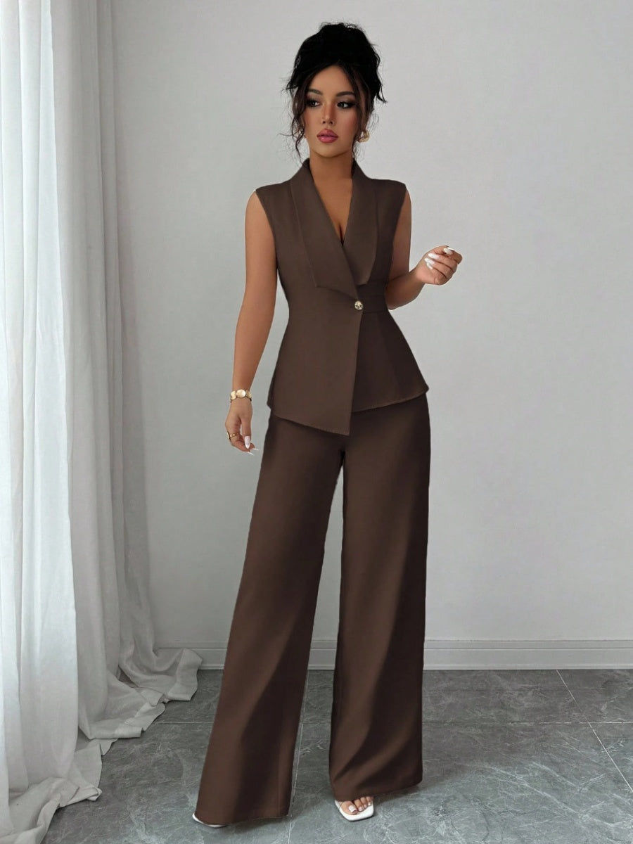 Commuting Sleeveless Suit Collar Vests Straight-leg Pants Set 2-piece Sets