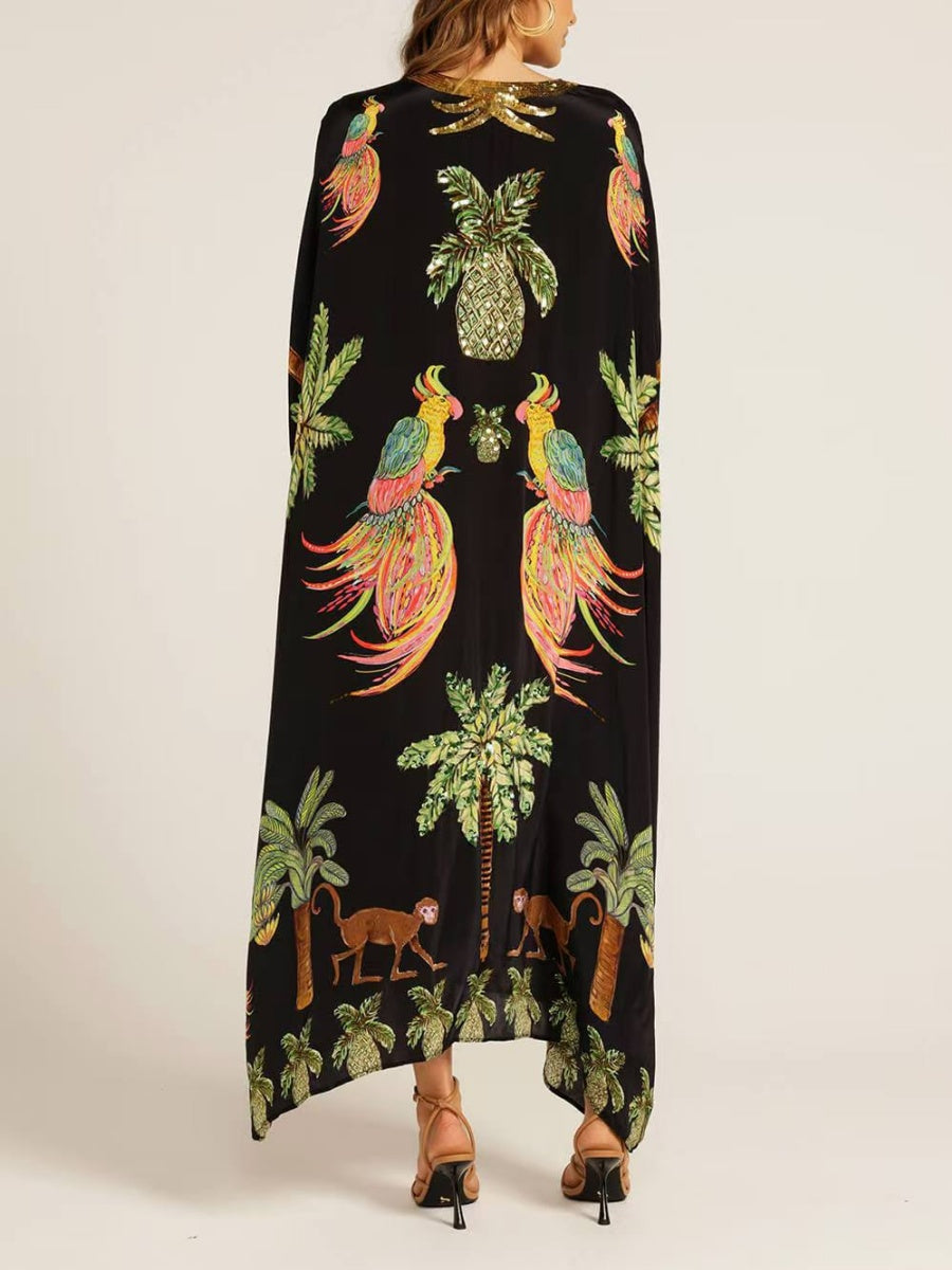 V-neck Floral Print Loose-fitting Long Dress