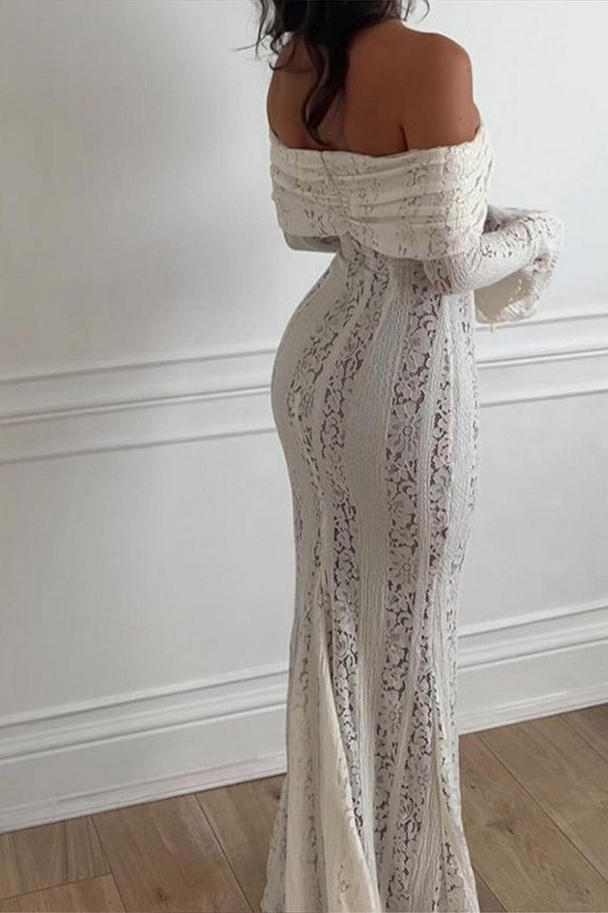 Matilde Statement Lace Wide Flared Sleeve Off Shoulder Dress Boutique Collection