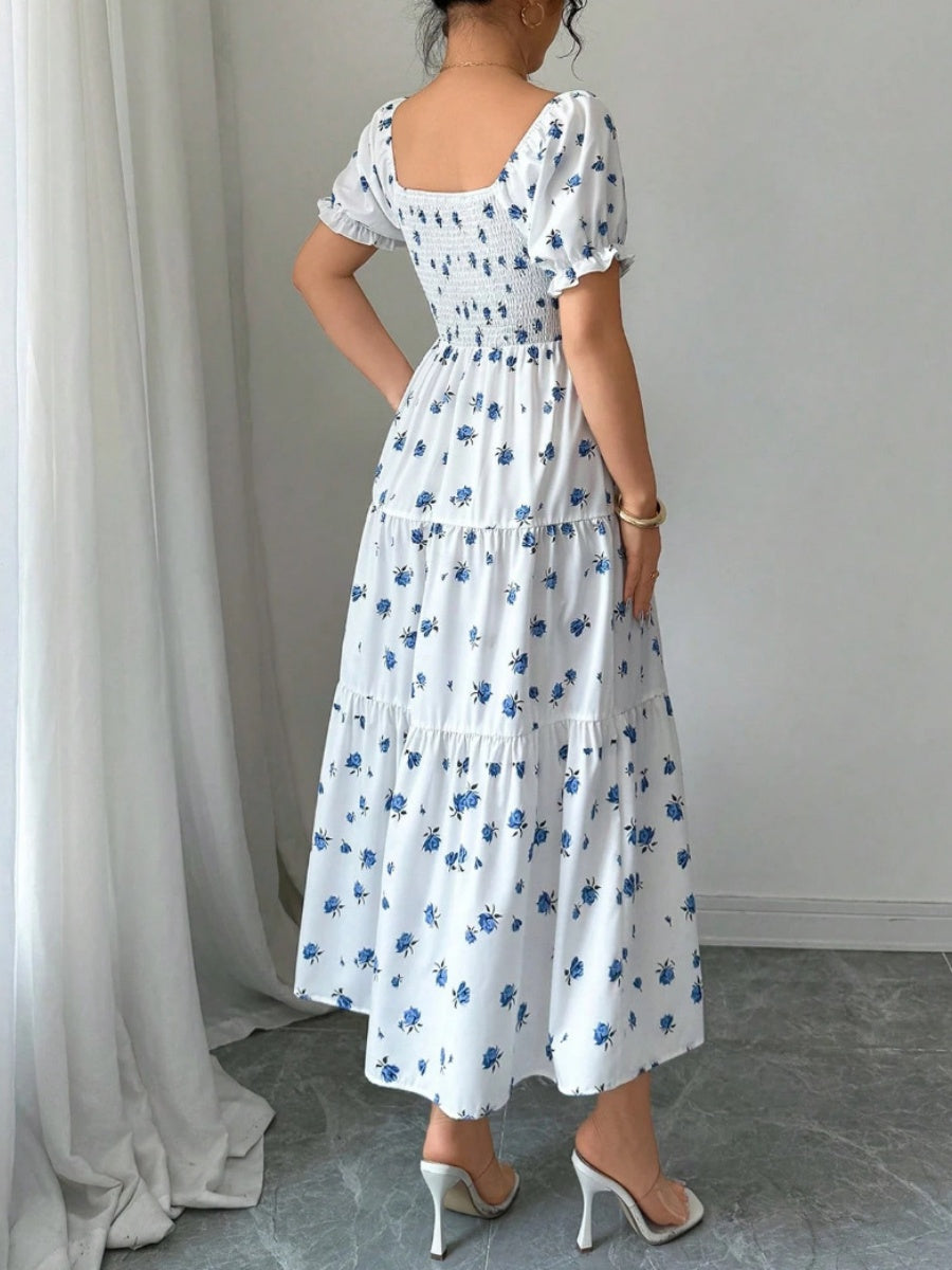 Puff Sleeve Printed Maxi Dresses