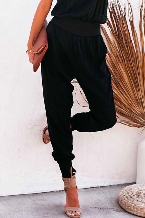 Solid Side Split Pockets Jogger Pants