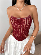Flower Lace Herringbone Buckle Backless Tube Top Tank Tops