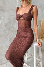 Twist Knot Cut Out Ruched Bodycon Maxi Cami Dress
