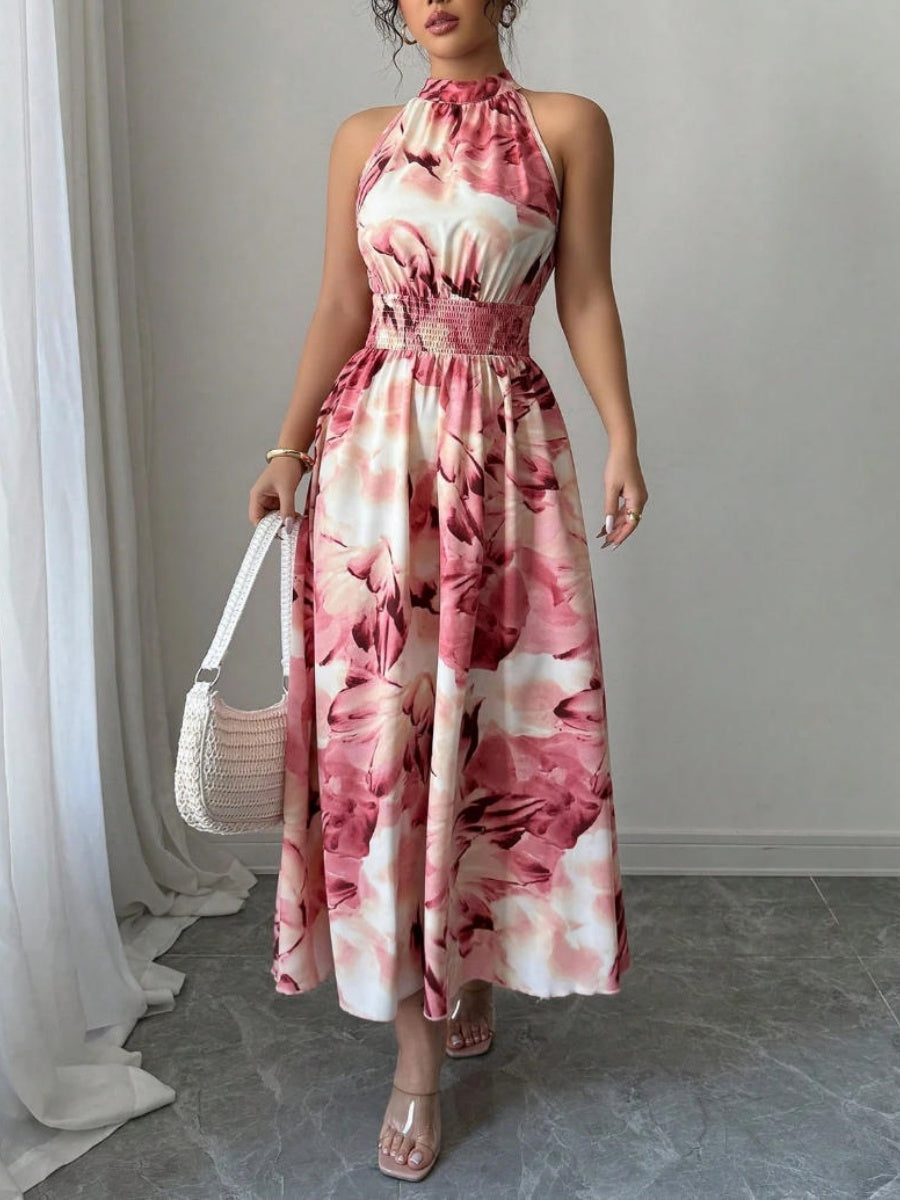 Printed Halter Sleeveless Vacation And Leisure Maxi Dresses