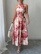 Printed Halter Sleeveless Vacation And Leisure Maxi Dresses