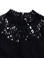 Lace Trim Hollow Short Sleeve Bandage High Waist Wide Leg Jumpsuits