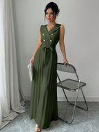 Commuting Suit Collar Pleated Pants Double-breasted Jumpsuits