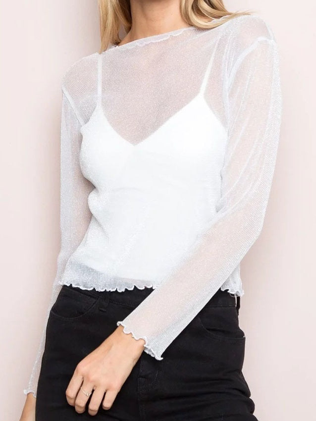 Long-sleeved Sheer Mesh Top