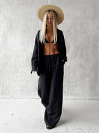Loose-fitting Long-sleeved Shirt And Casual Trousers Two-piece Set