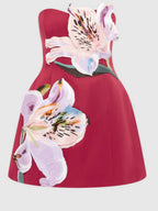 3D Floral Patchwork A-line Strapless Short Dress