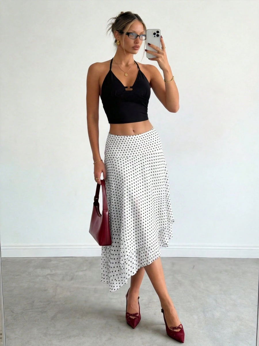 Polka Dots Irregular Hem Temperament Skirts