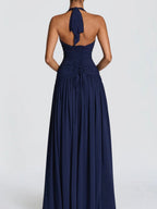 Deep V Halter Backless Maxi Dresses