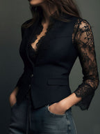 Lace Stitching V-neck Button Sexy Temperament Jackets