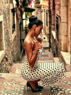 Polka Dot Fitted Ruched Skirt Midi Dress