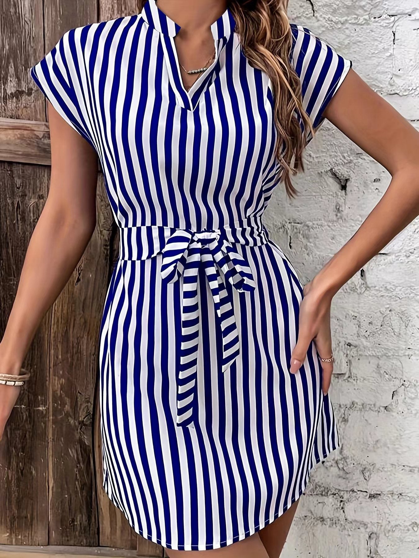 Sleeveless Striped Tie-waist Short Dress