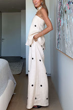 Polka Dot Strapless Top and Wide Leg Palazzo Pants Set