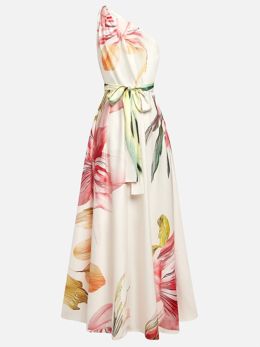 One-shoulder Floral Print Party Vacation Long Dress